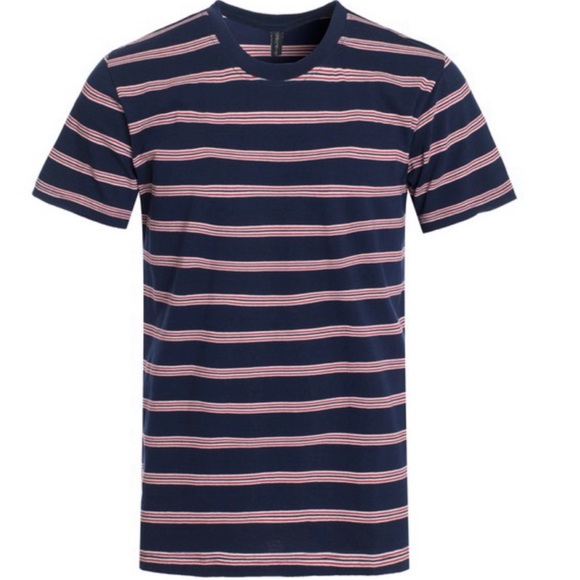 MENS NAVY BLUE STRIPE T SHIRT - Picture 3 of 5